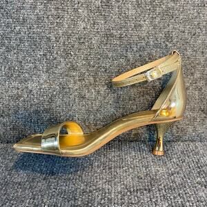 Vince Camuto Womens 5 EU 35 Gold Ankle Strappy Kitten Heel Sandals Dress Shoes